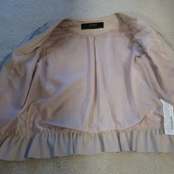 **HOST PICK** ZARA Ladies (XS) Faux Leather Frill Jacket Pale Pink (Dusty Pink) - Picture 5 of 8